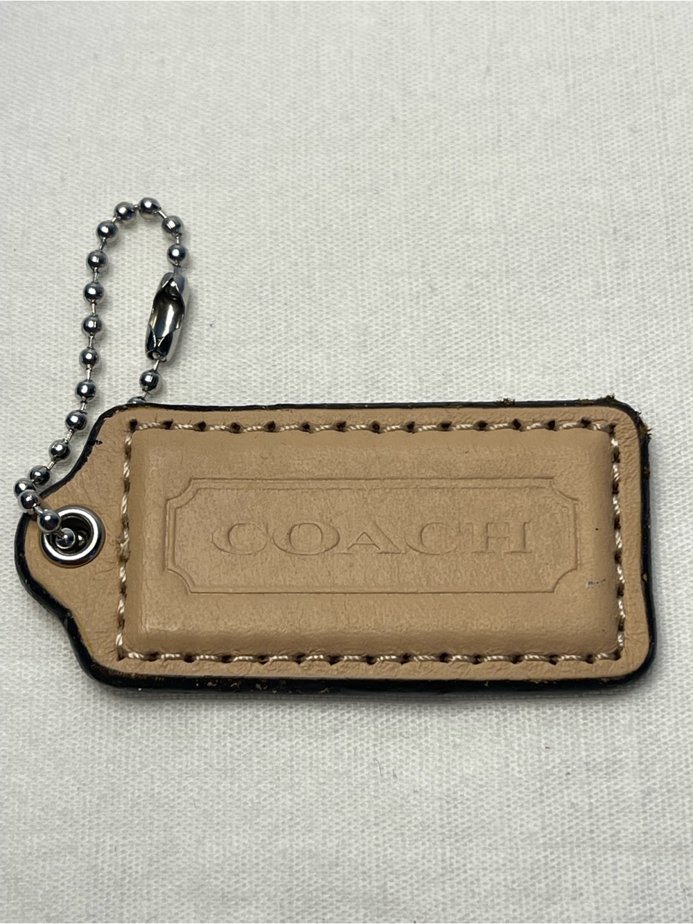 Coach Beige Leather Hang Tag with Silver Ball Chain